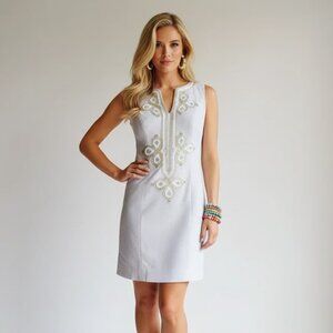 LILLY PULITZER Mila Seaside Grey Mixed Metal Shift Dress 00